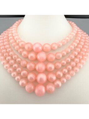 Vintage Beaded Necklace Pink 5 Strand Pearly Graduated 16" Japan